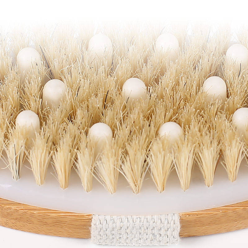 Shower exfoliating brush with natural bristles
