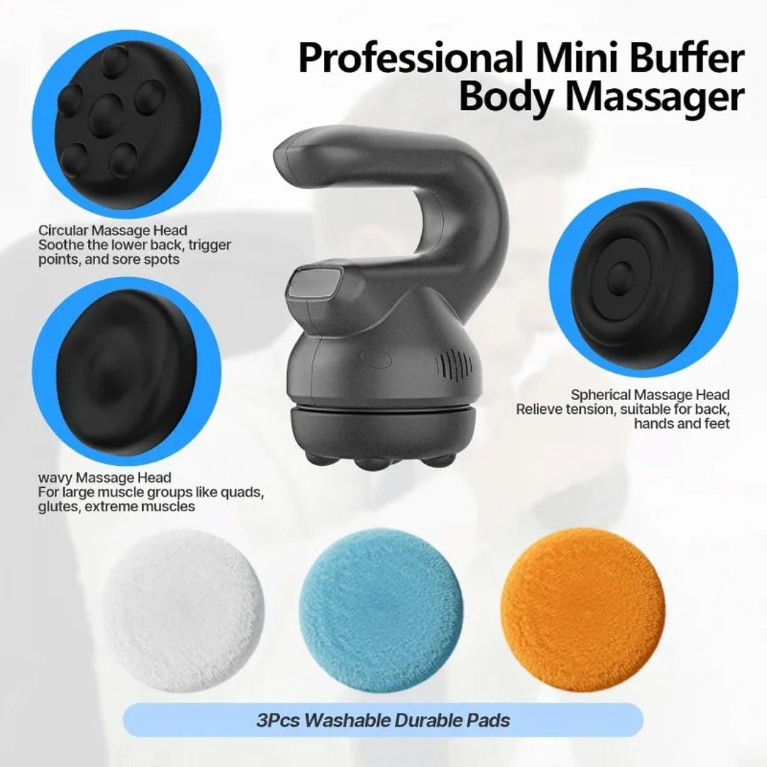 Handheld Mini Orbital Buffer Massager – Adjustable Multi-Speed Vibration Device for Full-Body Relaxation