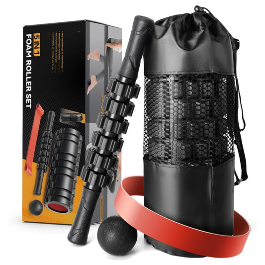 ive-piece foam roller set with roller ball band and stick