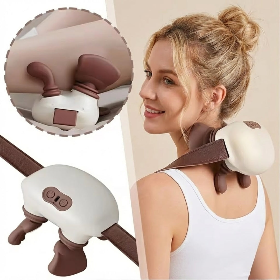 

Compact heated neck massager with silicone nodes