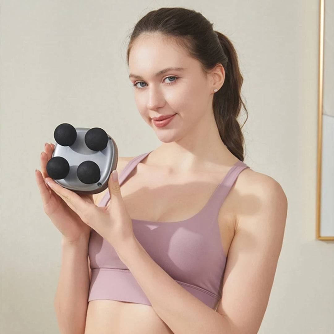 

Compact rechargeable massager with four massage heads