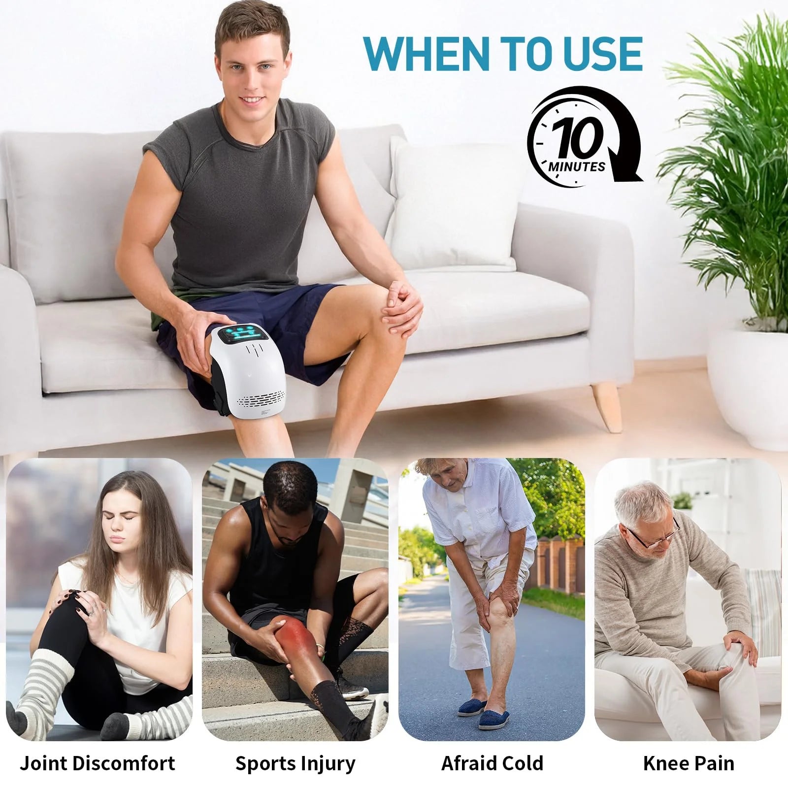 

Knee massager device featuring red light support