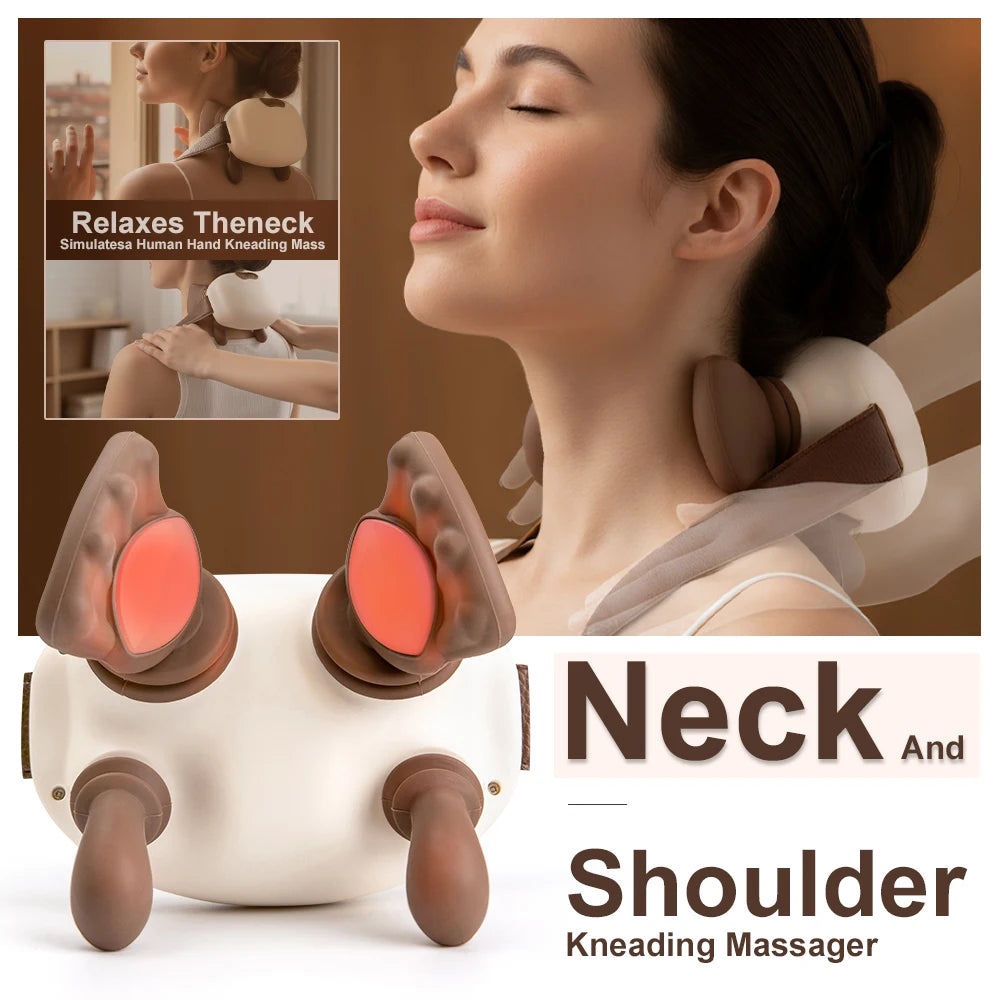 

Portable neck and shoulder massager in brown and beige