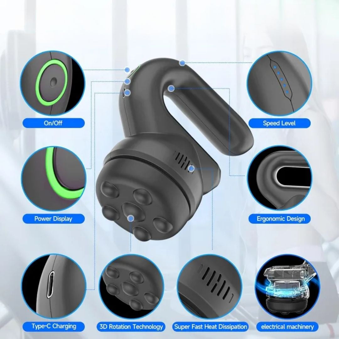 Handheld Mini Orbital Buffer Massager – Adjustable Multi-Speed Vibration Device for Full-Body Relaxation