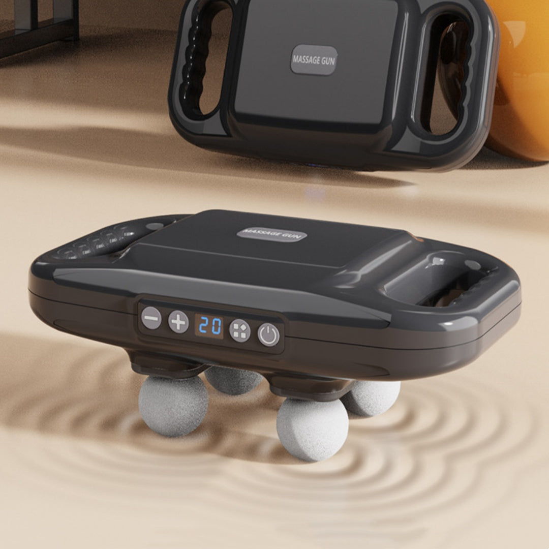 

Portable full-body massage device with four attachments